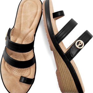 Wedge Sandals Women Faux Leather Summer Slip On Dressy Casual Shoes